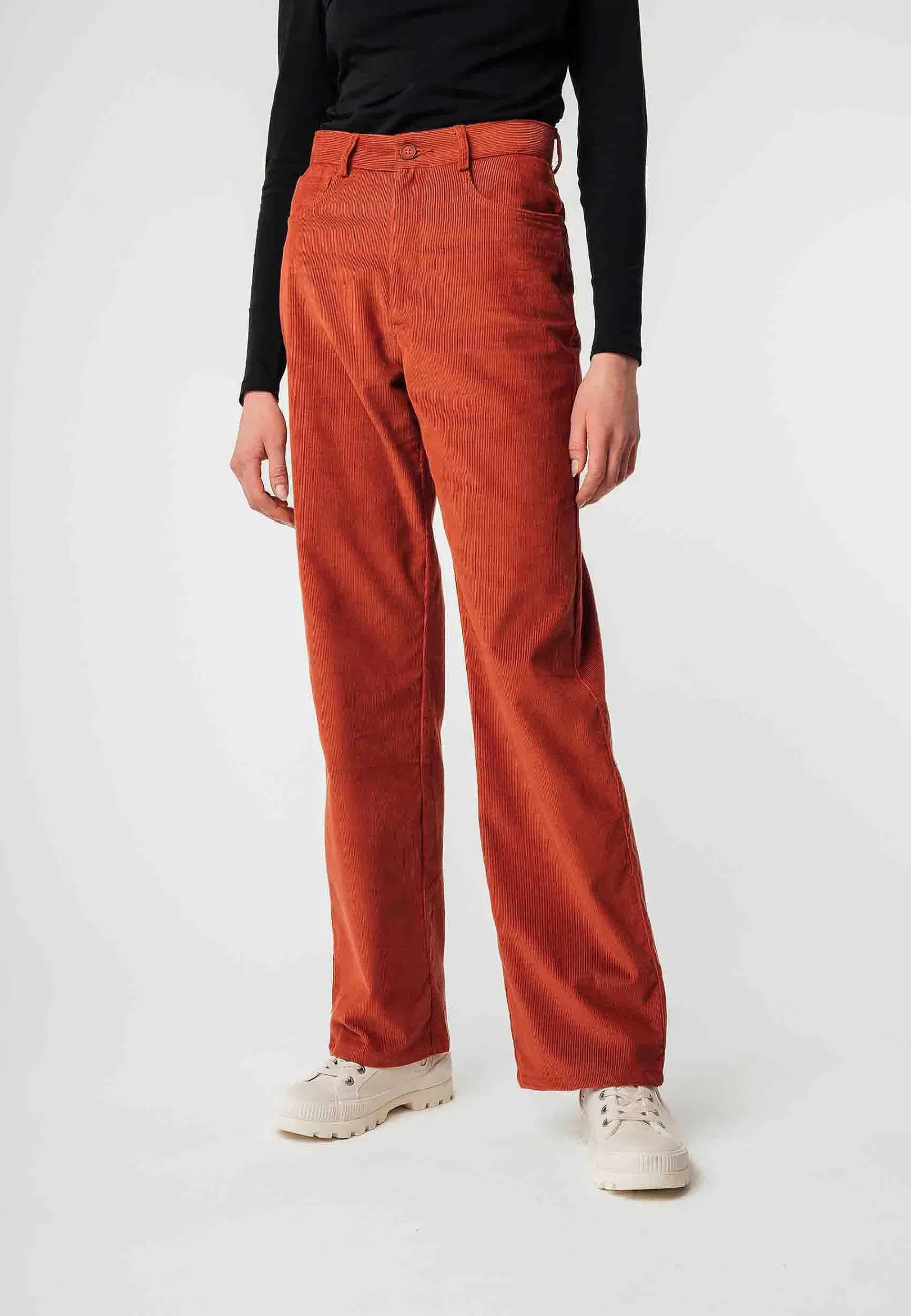 Discount Cord Hose Mit Hohem Bund Und Weitem Bein Oorja Damen Hosen
