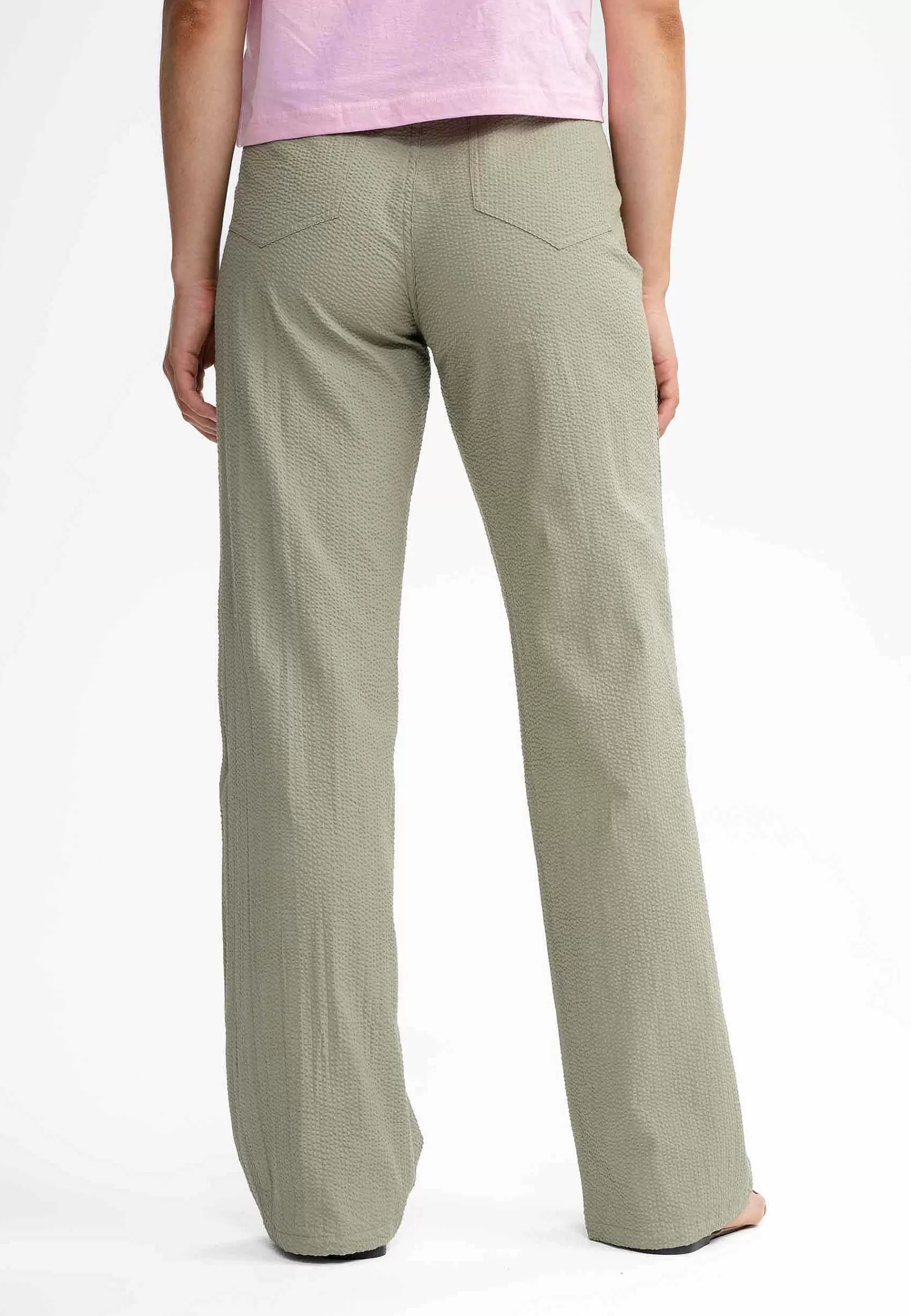 Store Damen Seersucker Hose Mit Hohem Bund Und Weitem Bein Paulami Damen Hosen
