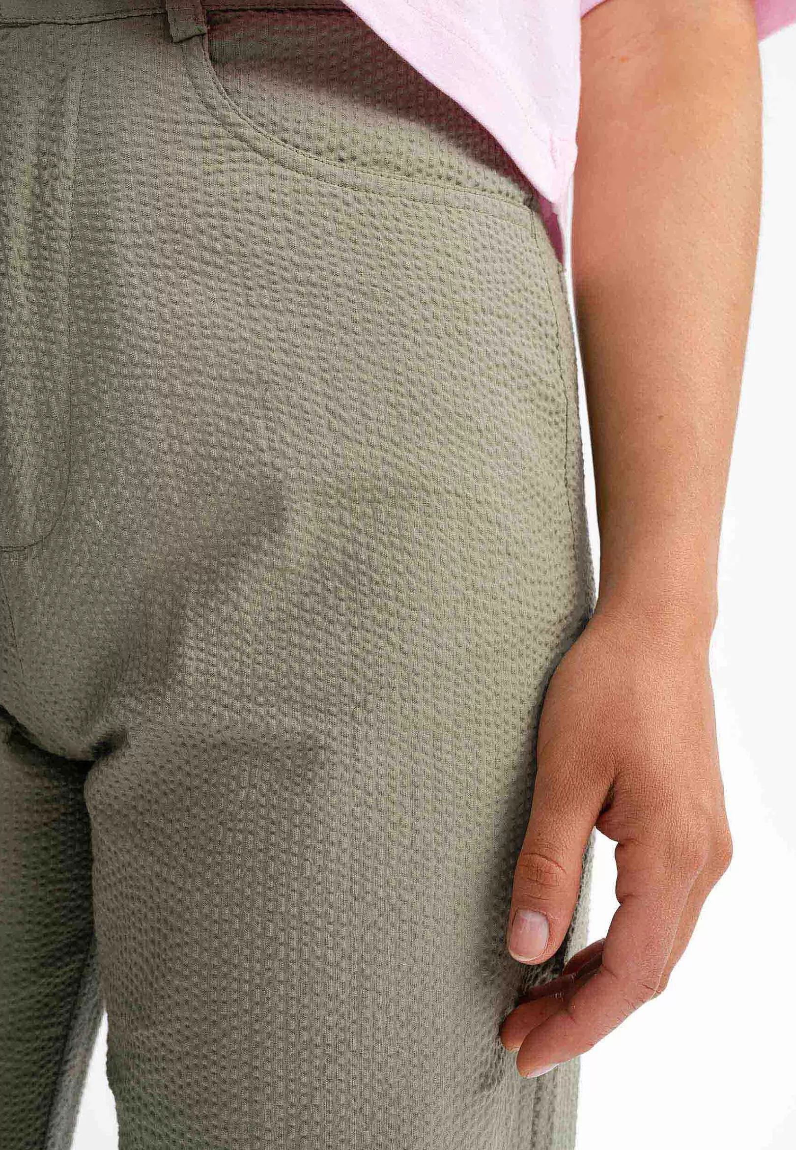 Store Damen Seersucker Hose Mit Hohem Bund Und Weitem Bein Paulami Damen Hosen
